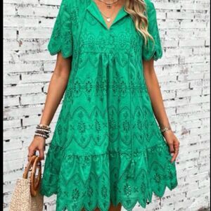 Emery Rose Size L Green Eyelet Mini Dress Boho Cottagecore Fairy Preppy